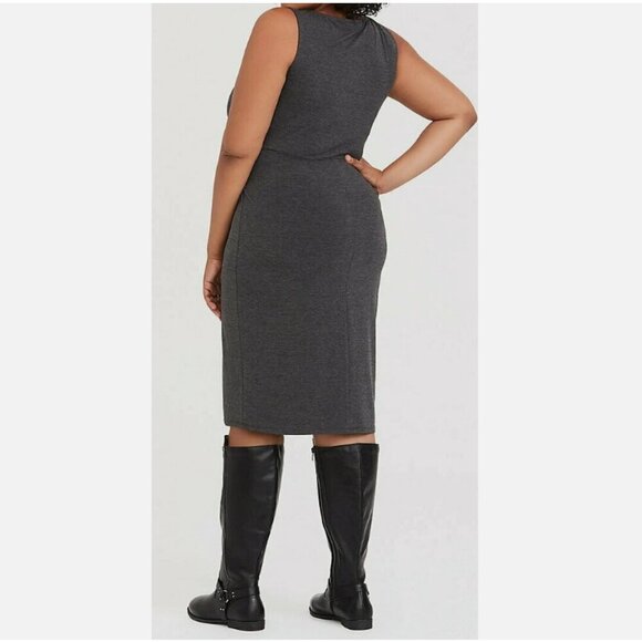 Retired! Charcoal Gray Jersey Shift Dress. Tie Front - Picture 3 of 5